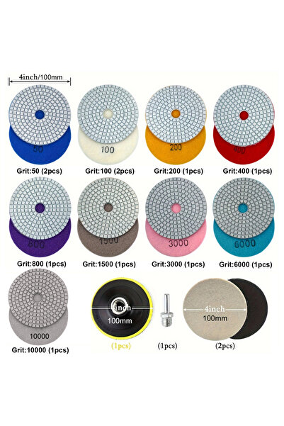 Choice 15Pcs 15pcs 100mm 4 Inch Diamond Polishing Pads with M14 Backer Pad Wet/Dry Granite Stone for Concre