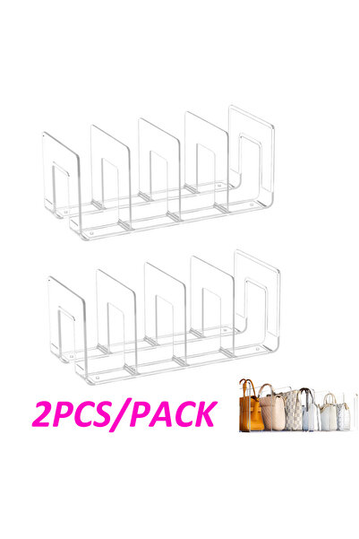 Choice JJ048 2pcs Clear Plastic Purse Handbag Organizer 4 Sections Bag Closet Shelf Divider Purse Display S