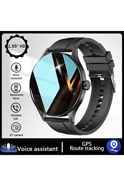 Choice ساعة ذكية أنيقة باللون الأسود، مقاس 1.55 بوصة عالية الدقة، للرجال والن...