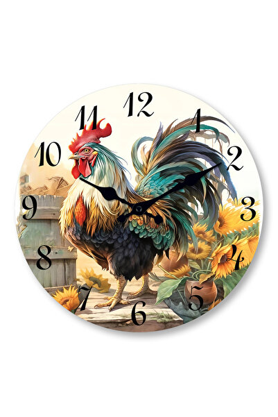 Choice 10inch MDF096 1pc 10-12 inch wooden wall clock, a rooster and sunflower pattern circular farmhouse w
