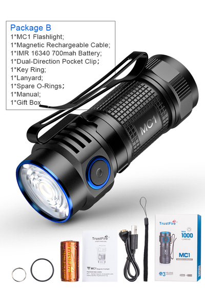 Choice 16340 with 16340 battery Trustfire MC1 Usb Rechargeable Flashlight 1000Lumen EDC LED Lamp Magnetic 2