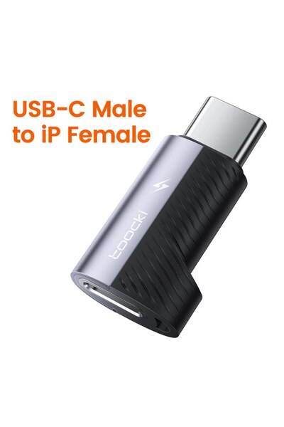 Toocki محول USB-C ذكر رمادي اللون من Lightning إلى Type-C بتقنية الشحن السريع...