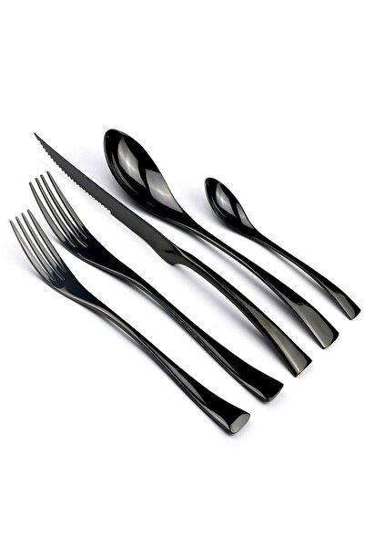 Choice 20Pcs Black 5/20Pcs Silver Flatware Set 18/10 Stainless Steel Gold Dinnerware Serrated Knife Fork Sp