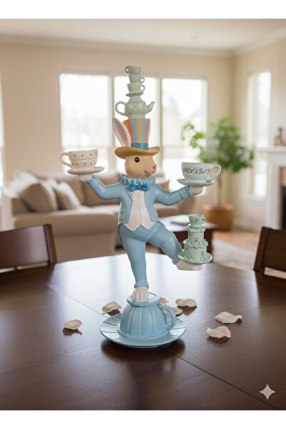 İki Cadı Tasarım Fincan Üzerinde Fincan Tutan Tavşan, Dekoratif Polyester Obje