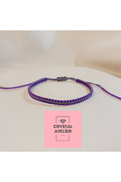 Crystal Atelier سوار منسوج بلونين للجنسين باللون الأرجواني والرمادي - سوار هد...