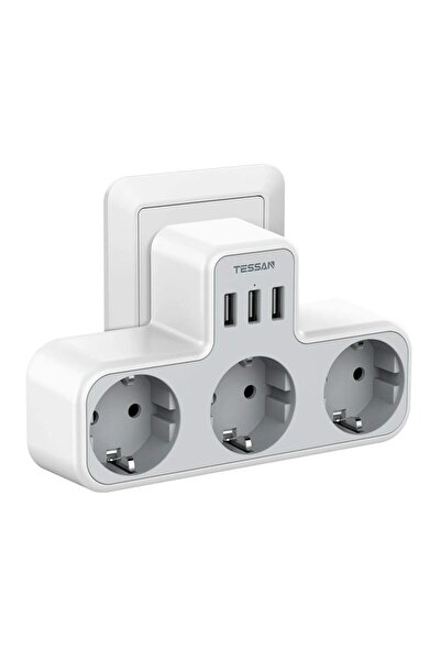 Choice European plug TS-323-GR TESSAN EU Plug Power Strip with 3 AC Outlets a...