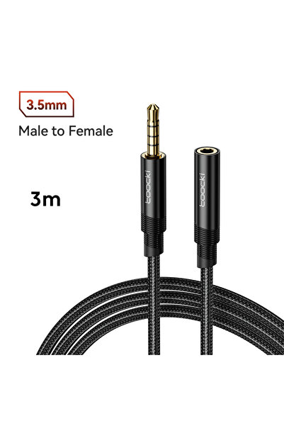Toocki كابل صوت AUX أسود بطول 3 أمتار و4 أقسام، مقاس 3.5 ملم، لتوصيل سماعات السيارة (ذكر إلى أنثى) وسماعات الرأس.