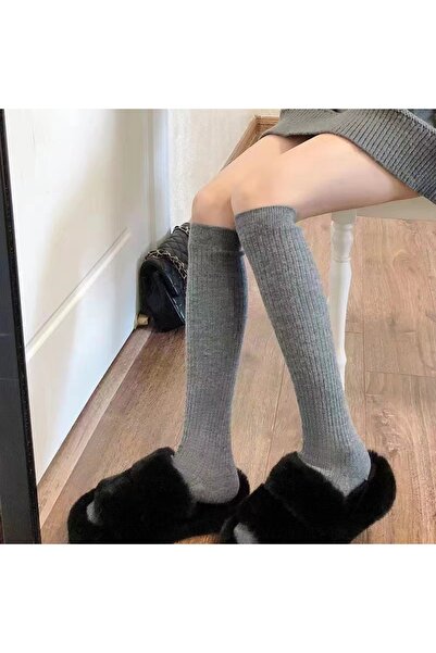 Choice جوارب نسائية رمادية سادة بسيطة مقاس واحد، زوج واحد، دافئة، مناسبة لجميع الإطلالات، تصل إلى الركبة