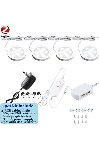 Choice EU Plug 4pcs RGB Kit DC12V Tuya Zigbee LED Round Under Cabinet Light K...