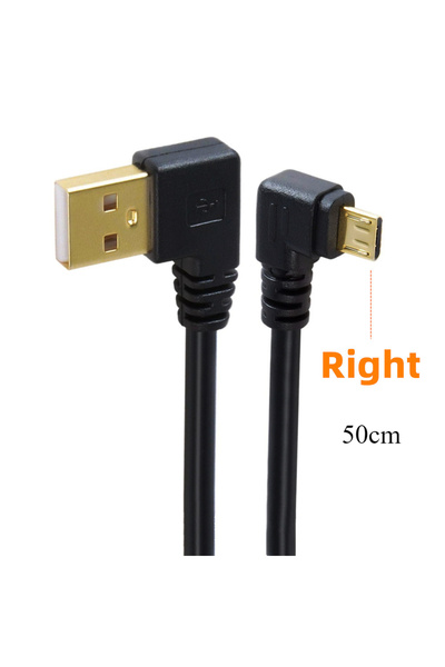 BSN قطعة واحدة من كابل USB 2.0 إلى Micro USB B ذكر مطلي بالذهب، بطول 50 سم، وطول قصير 15 سم، بزاوية 90 درجة.