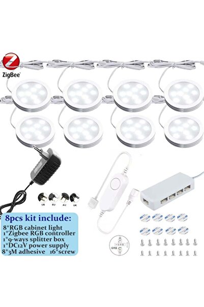 Choice EU Plug 8pcs RGB Kit DC12V Tuya Zigbee LED Round Under Cabinet Light K...