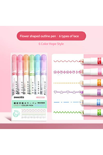 Choice 6 Color Hope Style 6pcs Line Shaped Highlighter Roller Tip Curve Liner Marker Pens Graffiti Pen Kawa
