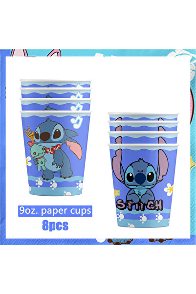 Choice 8pcs cup Lilo&Stitch Birthday Party Supplies Cup Plates Tablecloth Balloons Cake Toppers Gift Box Bi