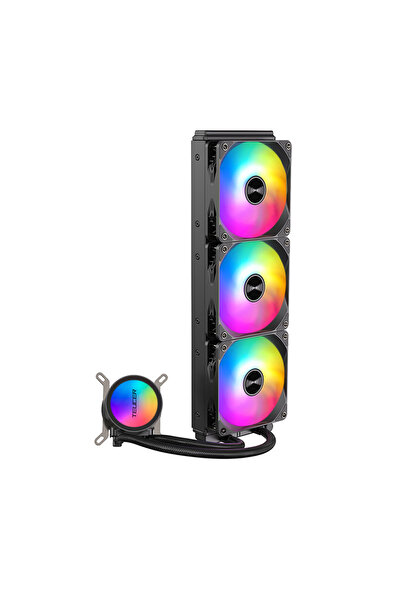 Choice مبرد مائي أبيض وأسود من TEUCER طراز AF-360، مزود بمروحة RGB مقاس 120 مم، ومبرد مائي سائل 360 مم لأجهزة الكمبيوتر الداخلية