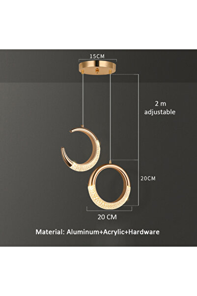 Choice مصباح معلق صغير فاخر لغرفة النوم، أبيض دافئ، 220 فولت، بتصميم قمر وحلقة، وإضاءة عصرية طويلة.
