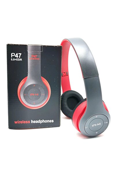 Choice سماعة رأس ستيريو P47 حمراء 5.0 بلوتوث، سلسلة قابلة للطي، سماعة رأس لاسلكية للألعاب الرياضية لأجهزة iPhone