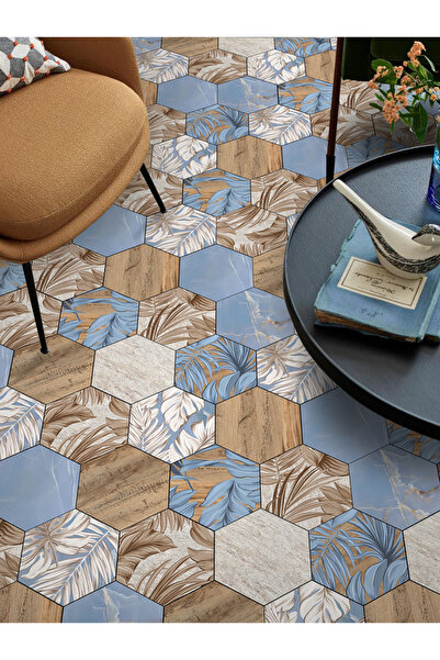 Choice DB-6T11P-023-CC 11 قطعة ملصقات أرضية سداسية الشكل بنمط خشبي ملون، لاصق...