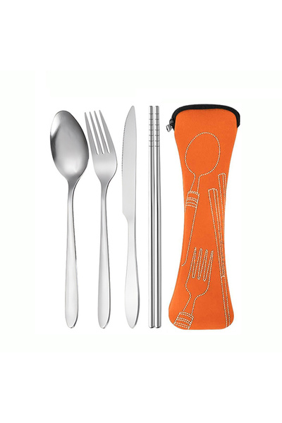 Choice طقم أدوات مائدة برتقالي اللون مكون من 4 قطع، مصنوع من الفولاذ المقاوم ...