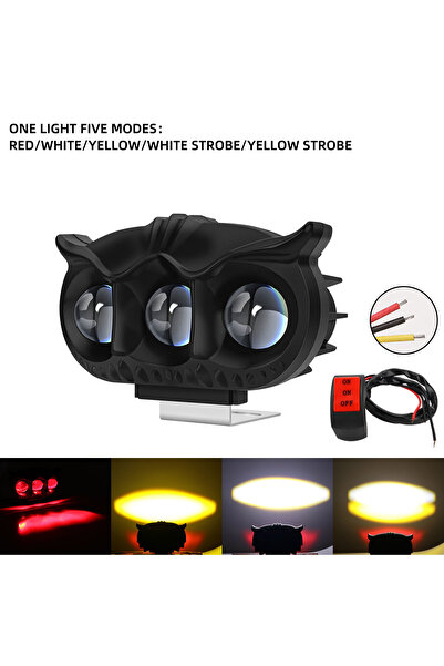 Choice 1LED with switch 1/2pcs Motorcycle Headlight LED Spot Light Owl Shape 3 Light 5 Modes Three colors S