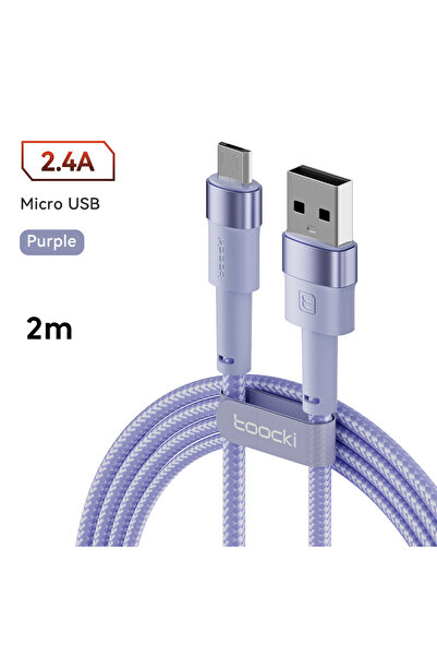 Toocki كابل مايكرو يو إس بي بنفسجي من مور إيه-إم بطول 2 متر وقوة 2.4 أمبير لش...