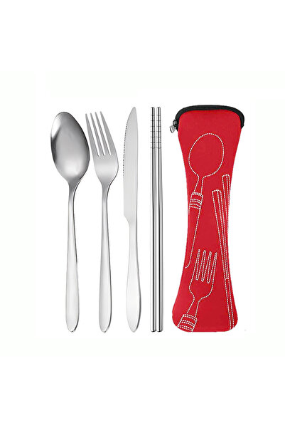 Choice طقم أدوات مائدة أحمر اللون مكون من 4 قطع، مصنوع من الفولاذ المقاوم للص...