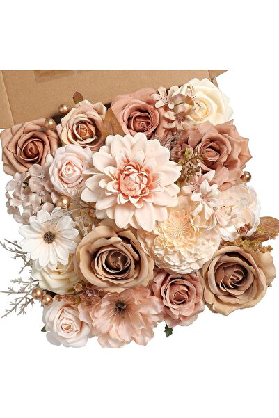 Choice مجموعة باقة زهور اصطناعية من الورود بلون الشمبانيا العاري، باقة للعروس...