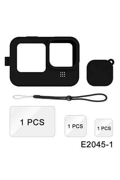Choice غطاء سيليكون E2045-1 لكاميرات GoPro Hero 12 و11 و10 و9، أسود اللون، مع واقي شاشة من الزجاج المقوى وغطاء عدسة.