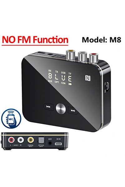 Vikefon M8 بدون راديو FM، بلوتوث 5.0، جهاز استقبال/إرسال، راديو FM ستيريو، منفذ AUX 3.5 ملم، منفذ RCA بصري، مكالمات بدون استخدام اليدين، تقنية NFC