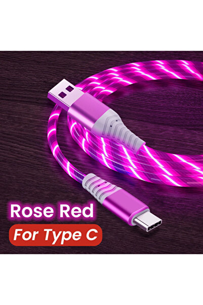 Choice 1.2m Red Type C Flow Luminous USB Type C Cable 3A Fast Charging Data Cord for IPhone C...