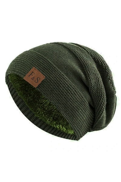Choice 56cm-60cm Army Green New Unisex Slouchy Winter Hats Add Fur Lined Men And Women Warm Beanie Cap Casu