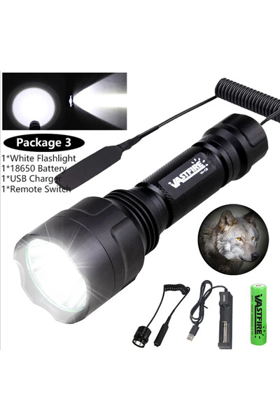 Choice option 2 LED Tactical Hunting Flashlight Green/Red/White Torch USB Rechargeable 350LM 600-800 Yards