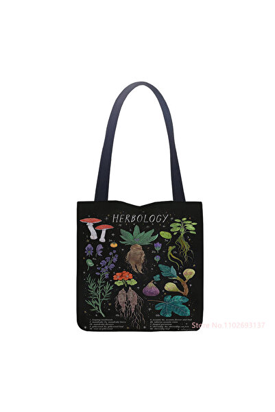 Choice 40x40cm Mushroom Mushroom Tote Bag Black Cotton Cloth Shoulder Shopper Bags Cute Cartoon For Women H