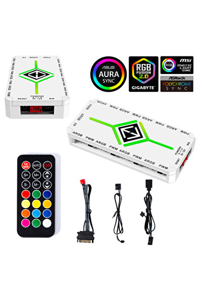 APWIKOGER WHITE 1 To 9 Ports 3 in 1 4 Pin PWM Magnetic Suction Hub with Remot...