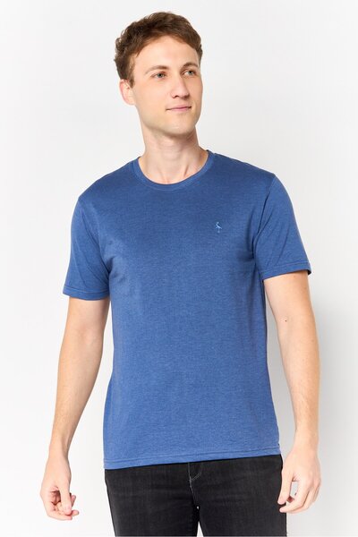 TailorByrd Men Crew Neck Short Sleeve Embroidered Logo T-Shirt, Slate Blue