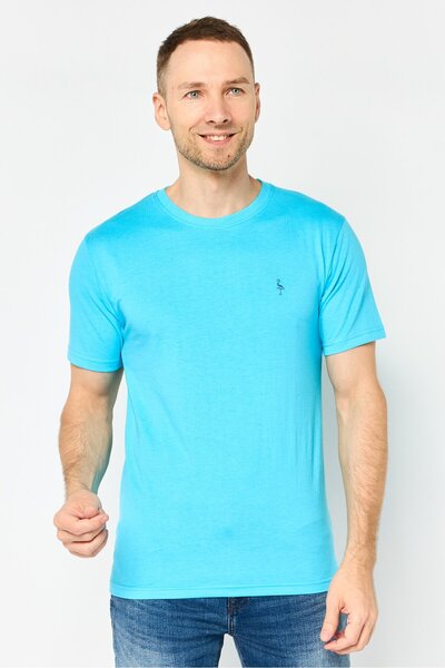 TailorByrd Men Crew Neck Short Sleeve Embroidered Logo T-Shirt, Turquoise