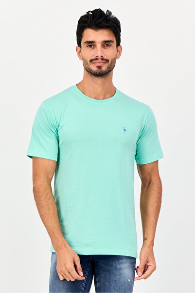 TailorByrd Men Crew Neck Short Sleeve Embroidered Logo T-Shirt, Light Green