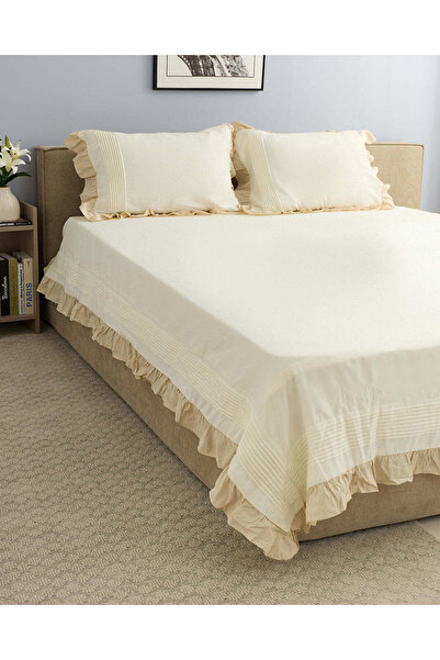 REDTAG Ivory 3-Piece Pleated Duvet Cover (King Size)