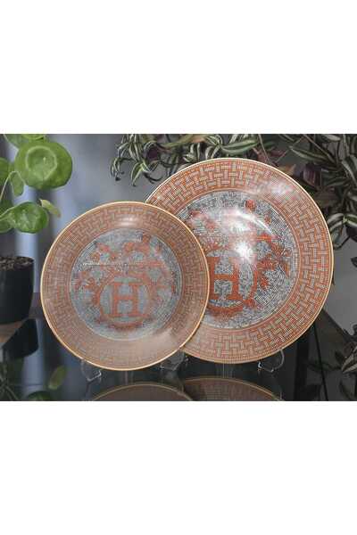 FERMATO 12 Piece 6-Person Porcelain Cake and Serving Plate Set Honey Orange Series