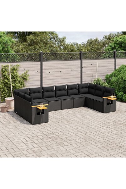 vidaxl طقم أريكة حديقة مكون من 10 قطع مع وسائد، مصنوع من خشب الروطان الصناعي ...