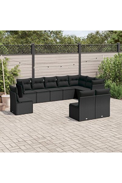 vidaxl طقم أريكة حديقة مكون من 10 قطع مع وسائد، مصنوع من خشب الروطان الصناعي ...