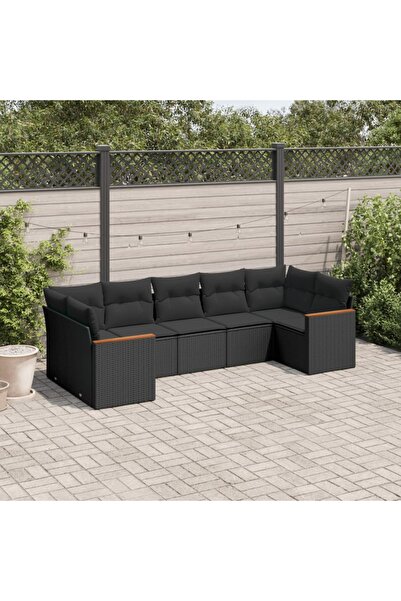 vidaxl طقم أريكة حديقة مكون من 7 قطع مع وسائد، مصنوع من خشب الروطان الصناعي ا...