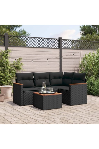 vidaxl طقم أريكة حديقة مكون من 5 قطع مع وسائد، مصنوع من خشب الروطان الصناعي ا...