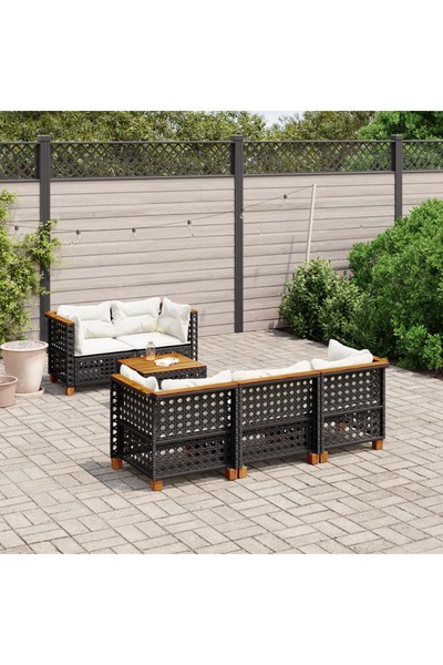 vidaxl طقم أريكة حديقة مكون من 6 قطع مع وسائد، مصنوع من خشب الروطان الصناعي ا...