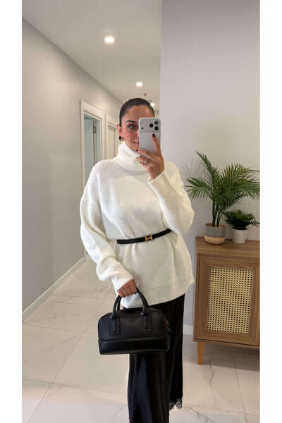 BİRCANÇİL ديلفين جولا إكرو تريكو كبير الحجم بياقة صياد السمك