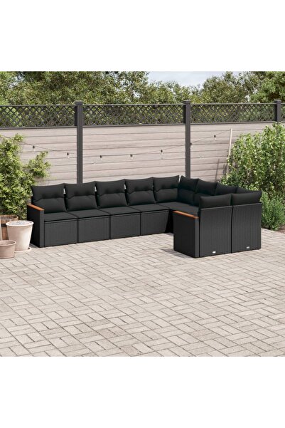 vidaxl طقم أريكة حديقة مكون من 9 قطع مع وسائد، مصنوع من خشب الروطان الصناعي ا...