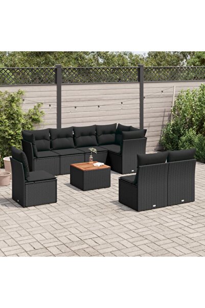 vidaxl طقم أريكة حديقة مكون من 9 قطع مع وسائد، مصنوع من خشب الروطان الصناعي ا...