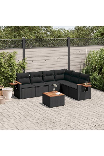 vidaxl طقم أريكة حديقة مكون من 7 قطع مع وسائد، مصنوع من خشب الروطان الصناعي ا...