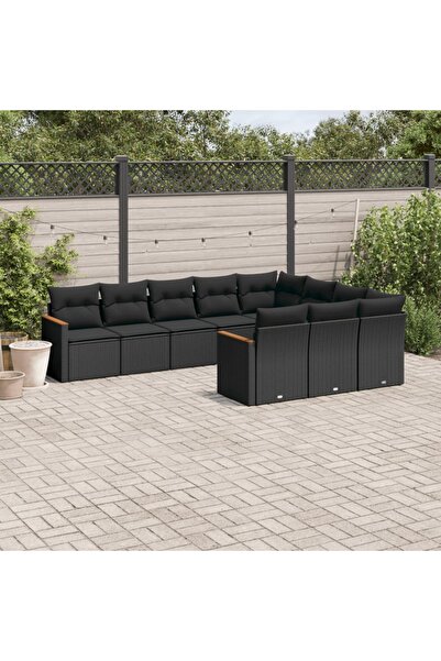 vidaxl طقم أريكة حديقة مكون من 10 قطع مع وسائد، مصنوع من خشب الروطان الصناعي ...