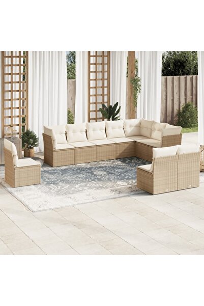 vidaxl 10 Piece Garden Sofa Set with Cushions Beige Poly Rattan