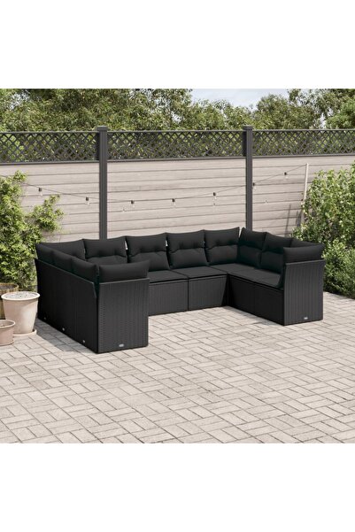 vidaxl طقم أريكة حديقة مكون من 9 قطع مع وسائد، مصنوع من خشب الروطان الصناعي ا...